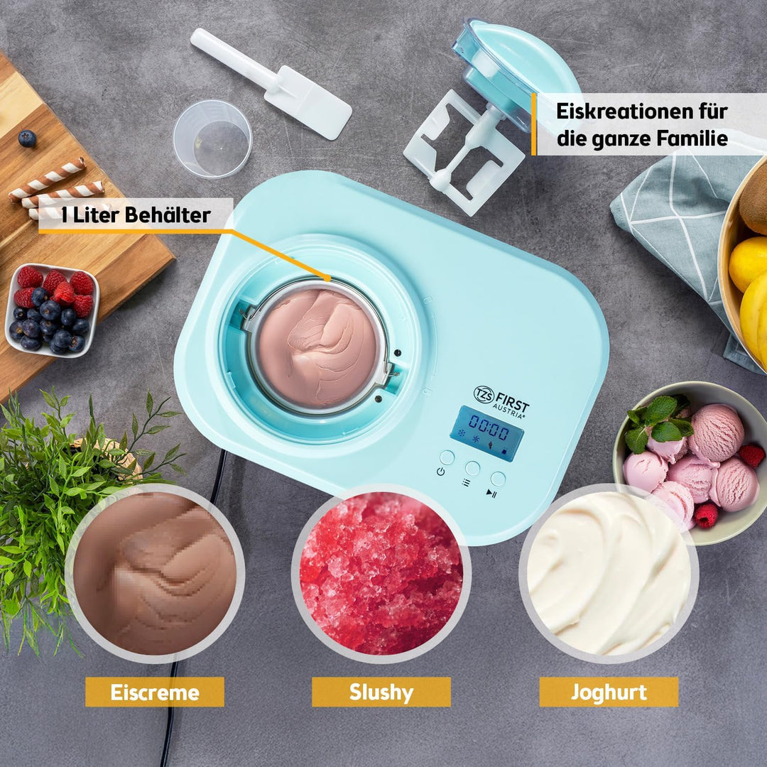 TZS First Austria - Eismaschine 1L mit Kompressor 3 in 1 - Ice Cream Maker 100W selbstkühlend für Fr