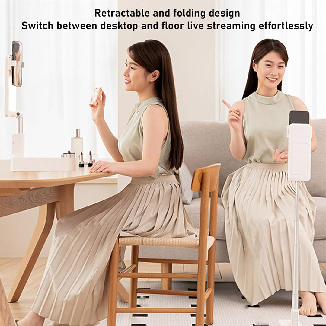 Ausziehbarer Selfie Ständer, mit LED Licht mit 5 Helligkeiten, um 360° Drehbarer, Wiederaufladbarer