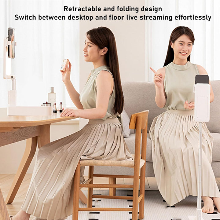 Ausziehbarer Selfie Ständer, mit LED Licht mit 5 Helligkeiten, um 360° Drehbarer, Wiederaufladbarer