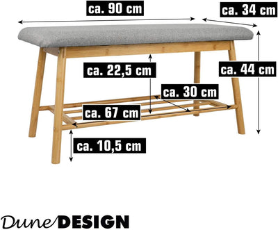 DuneDesign Nordic Sitzbank mit Schuhregal - 90x34x44 Bambus Schuhbank Holz Bank für Flur Garderobe G