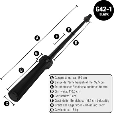 C.P. Sports Olympia Langhantelstange 180/220 cm schwarz für Scheiben mit 50/51 mm Bohrung | Vollstah