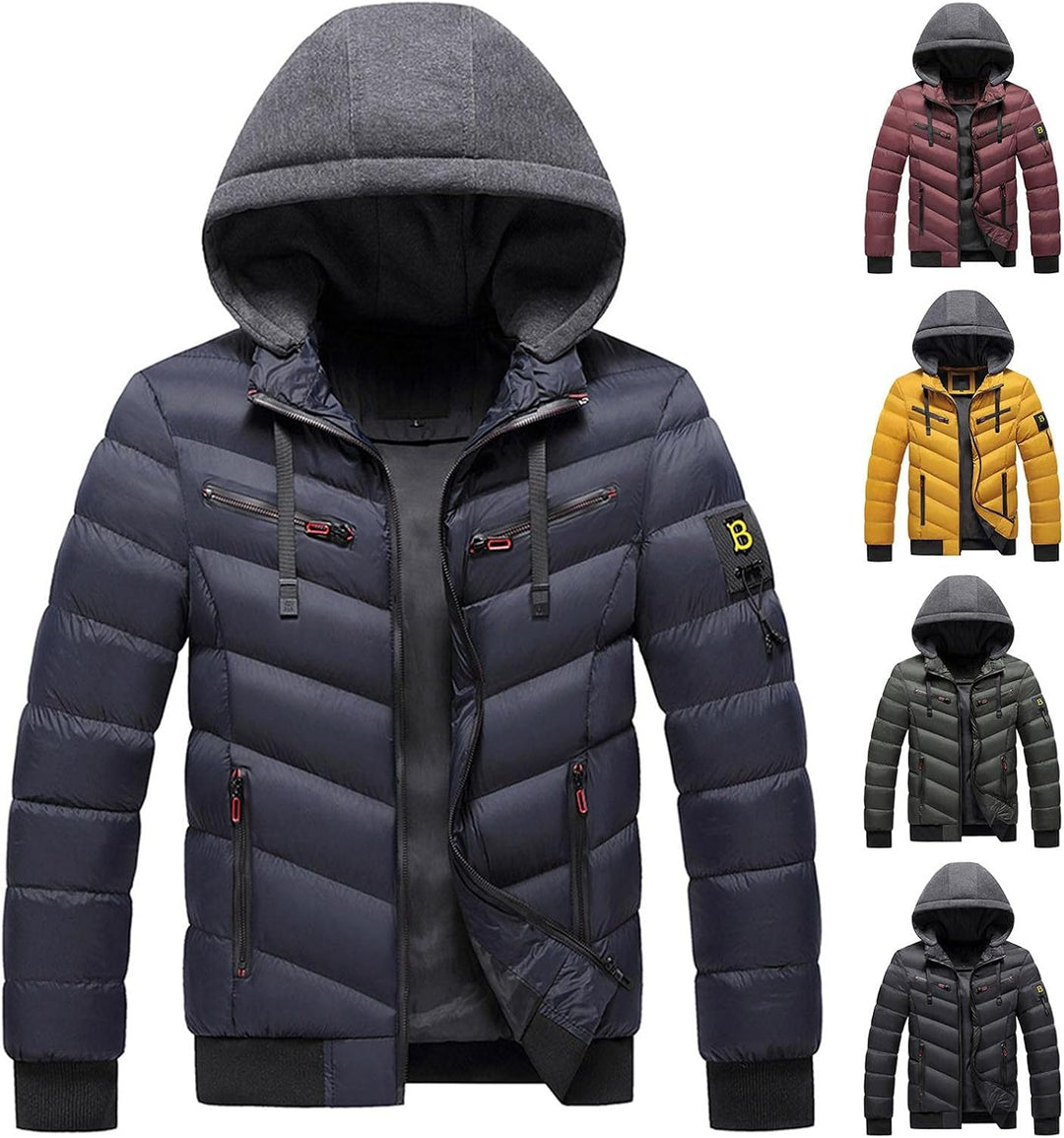 Zhiyao Herren Daunenjacke Winddichte Steppjacke Übergangs Jacke mit Kapuze XXL Schwarz, XXL Schwarz