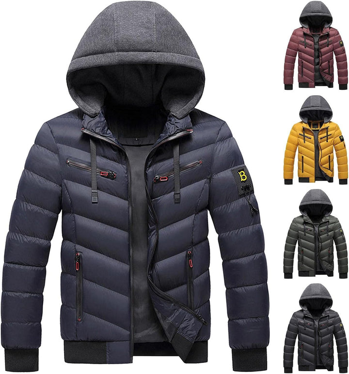 Zhiyao Herren Daunenjacke Winddichte Steppjacke Übergangs Jacke mit Kapuze XXL Schwarz, XXL Schwarz
