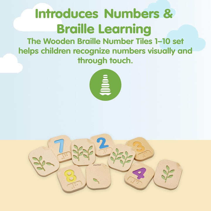 Plan Toys 5654 Holzspielzeug - Braille-Zahlen 1–10, Holz, 0565400