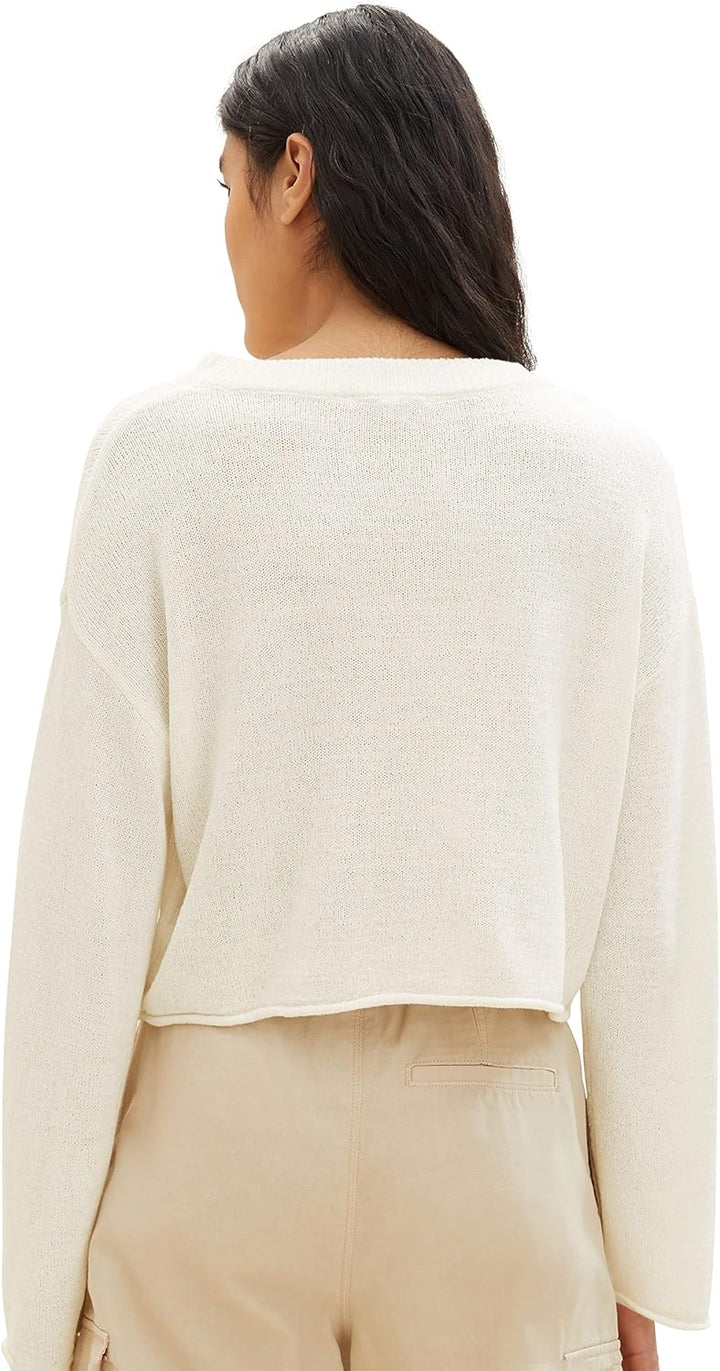 TOM TAILOR Denim Damen Denim Basic Cropped Pullover XXL 10348 - Gardenia White, XXL 10348 - Gardenia