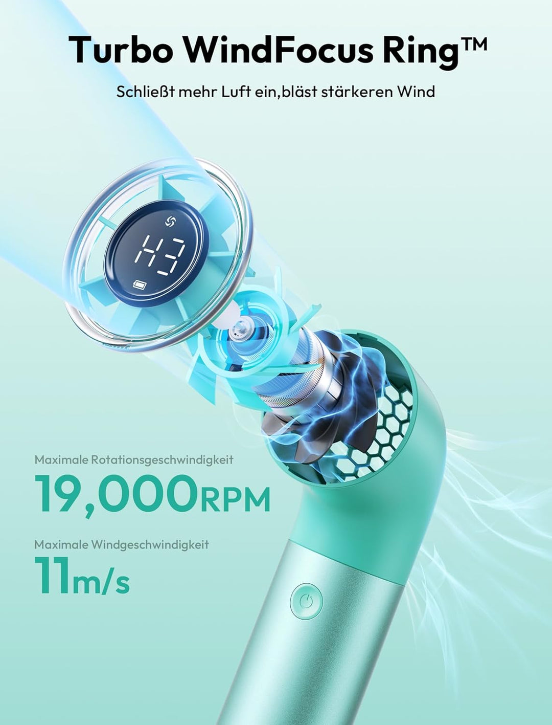 Aecooly Tragbarer Handventilator, Leistungsstarker Turbo-Mini-Ventilator, 19000 U/min High Speed Aer