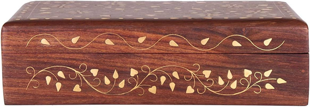 Ajuny Wooden Decorative Jewelry Storage Keepsake Box Organiser with Mughal Inspired Brass Inlay-8x5