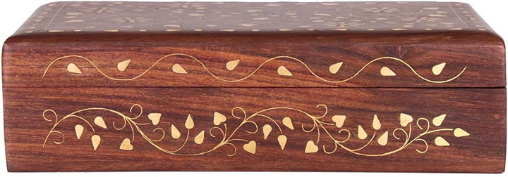 Ajuny Wooden Decorative Jewelry Storage Keepsake Box Organiser with Mughal Inspired Brass Inlay-8x5