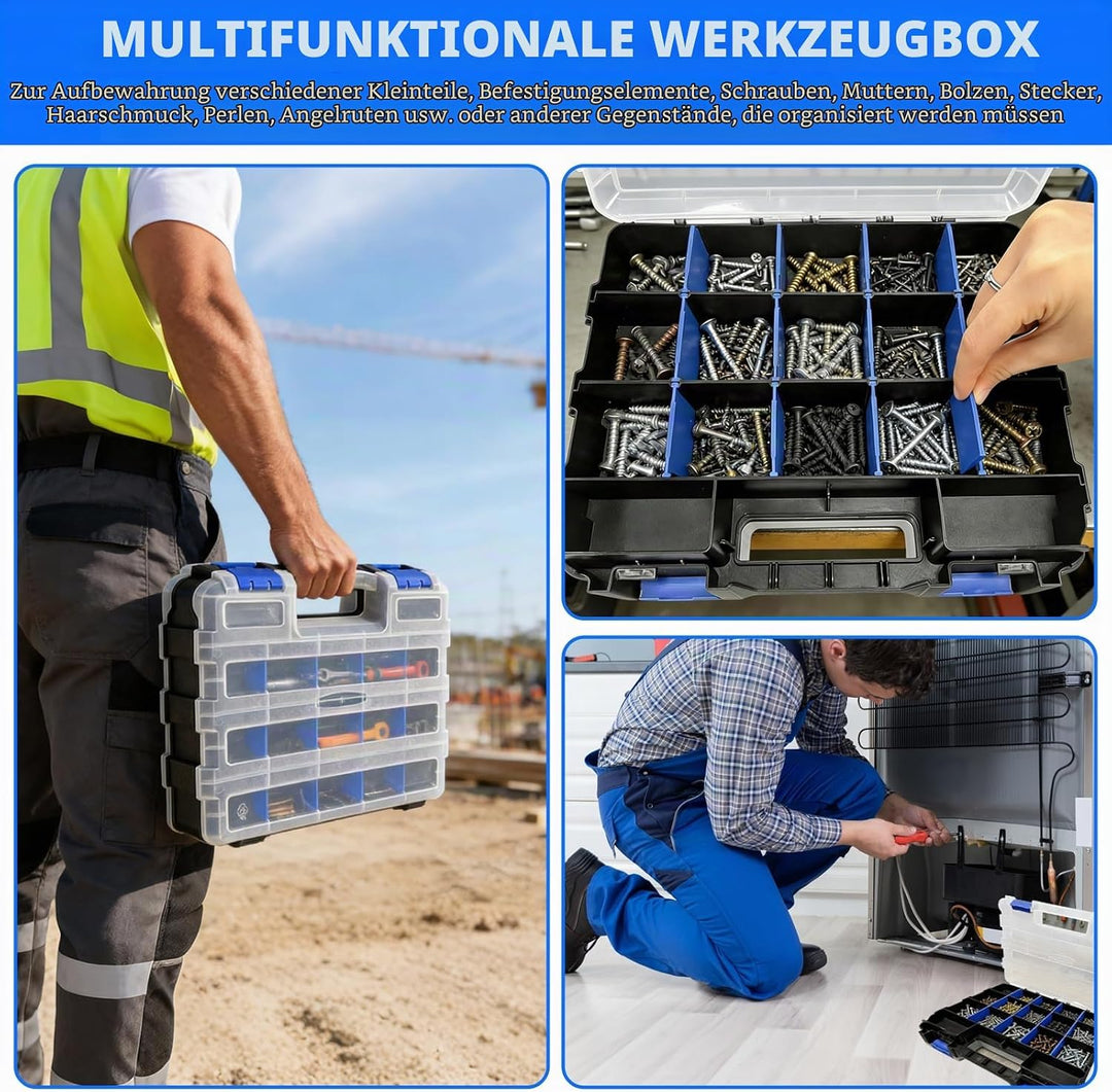 Doppelseitige Schrauben Sortierbox Werkzeug Organizer 34 Fächer Kleinteile Organizer mit Abnehmbarer