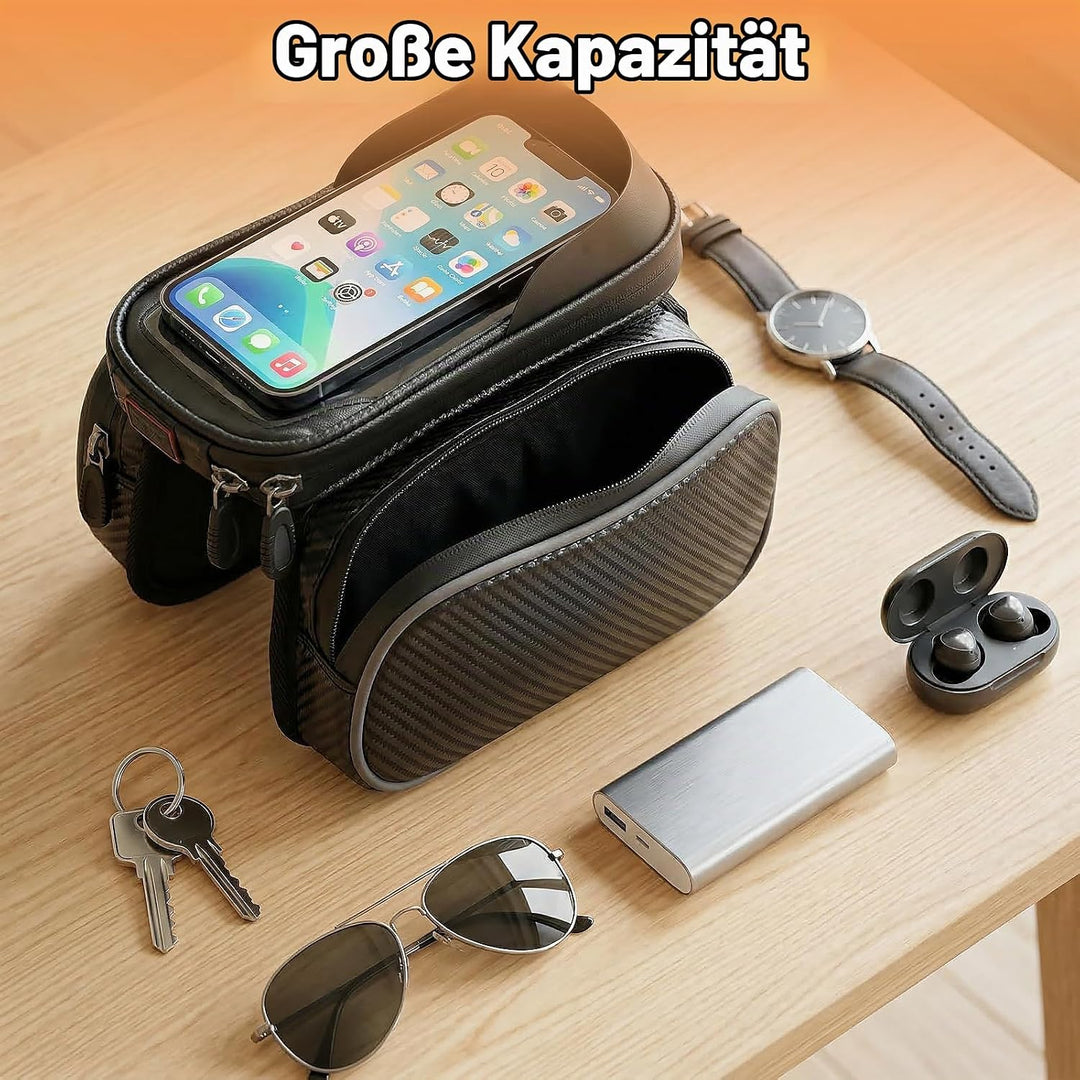 Lenkertasche Fahrrad, Wasserdicht Fahrrad Rahmentasche mit TPU Touchscreen Handytasche Oberrohrtasch