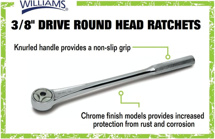 Williams B-53A 3/8-Zoll-Antrieb, lange Rundkopf-Ratsche Rundkopf-Ratsche 10 1/2 Inch Chrom-finish, R