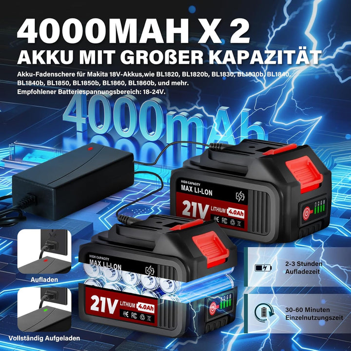 Rasentrimmer mit Akku für Makita Akkus, 2 in 1 Rasentrimmer/Kantenschneider, 21V Freischneider Akku