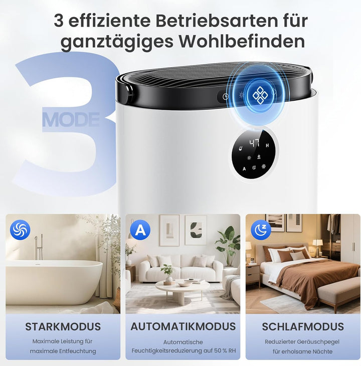 Raumentfeuchter Luftentfeuchter mit 2L Wassertank, Automatische Abschaltung und Feuchtigkeitsregelun