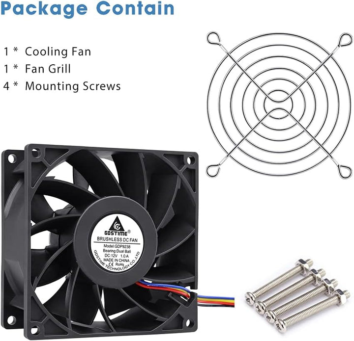 GDSTIME 12V Lüfter 92mm Lüfter 92 x 38mm 4 Pin PWM CPU Lüfter 9CM Gehäuselüfter 5000 U/min Kühlung L