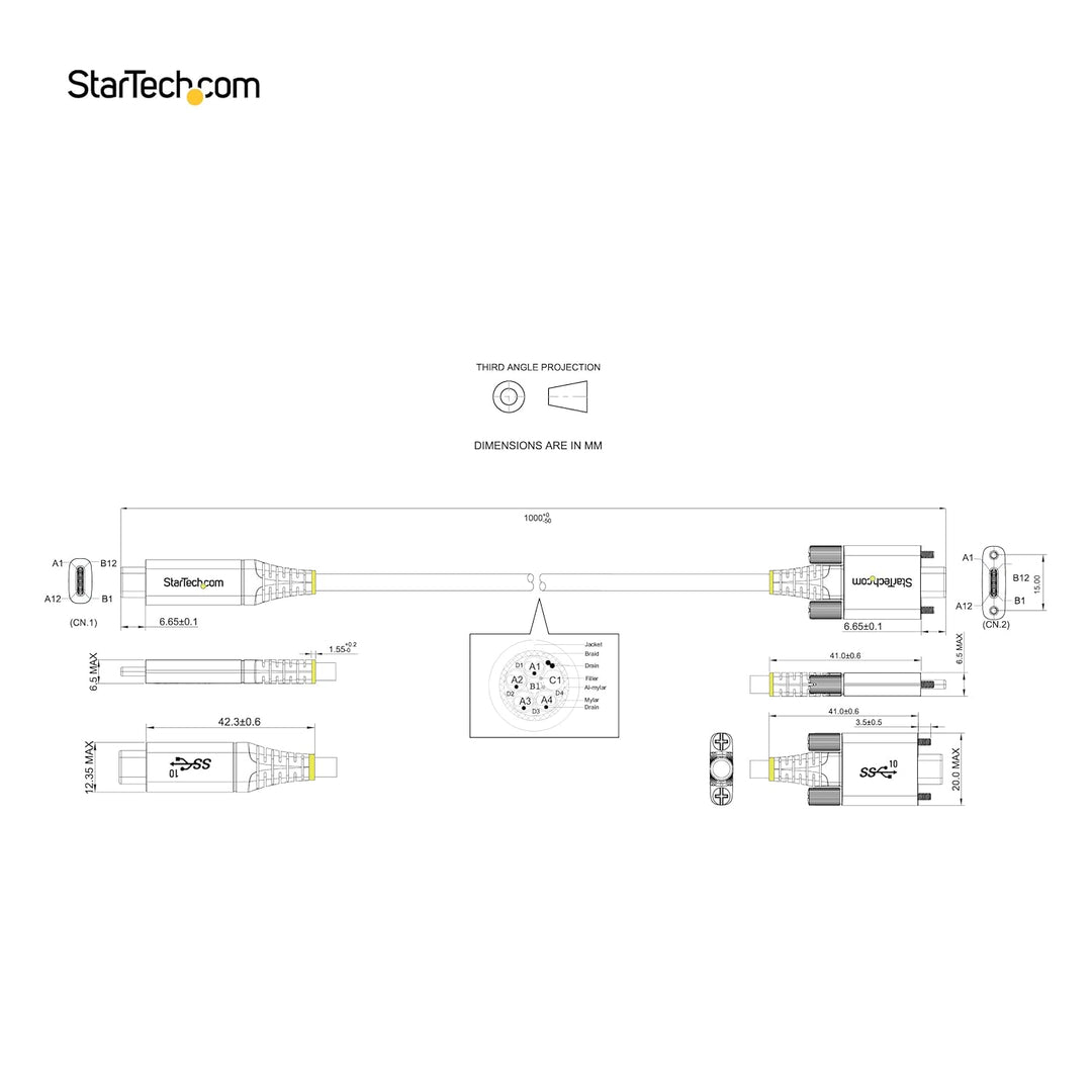 StarTech.com 1m USB-C Kabel mit Schraubensicherung 10Gbit/s - USB 3.1/3.2 Gen 2 Typ-C Kabel - 100W (