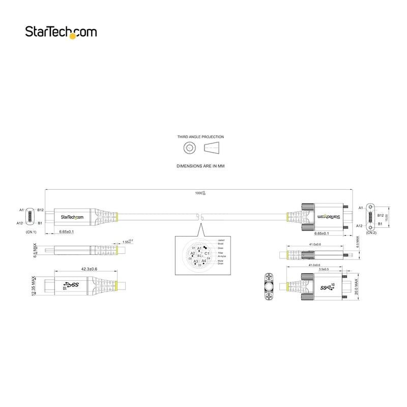 StarTech.com 1m USB-C Kabel mit Schraubensicherung 10Gbit/s - USB 3.1/3.2 Gen 2 Typ-C Kabel - 100W (