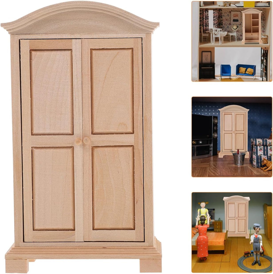 HEMOTON Miniatur Holzkleiderschrank Modell Puppenhaus Miniatur Kleiderschrank Handgefertigtes Miniat