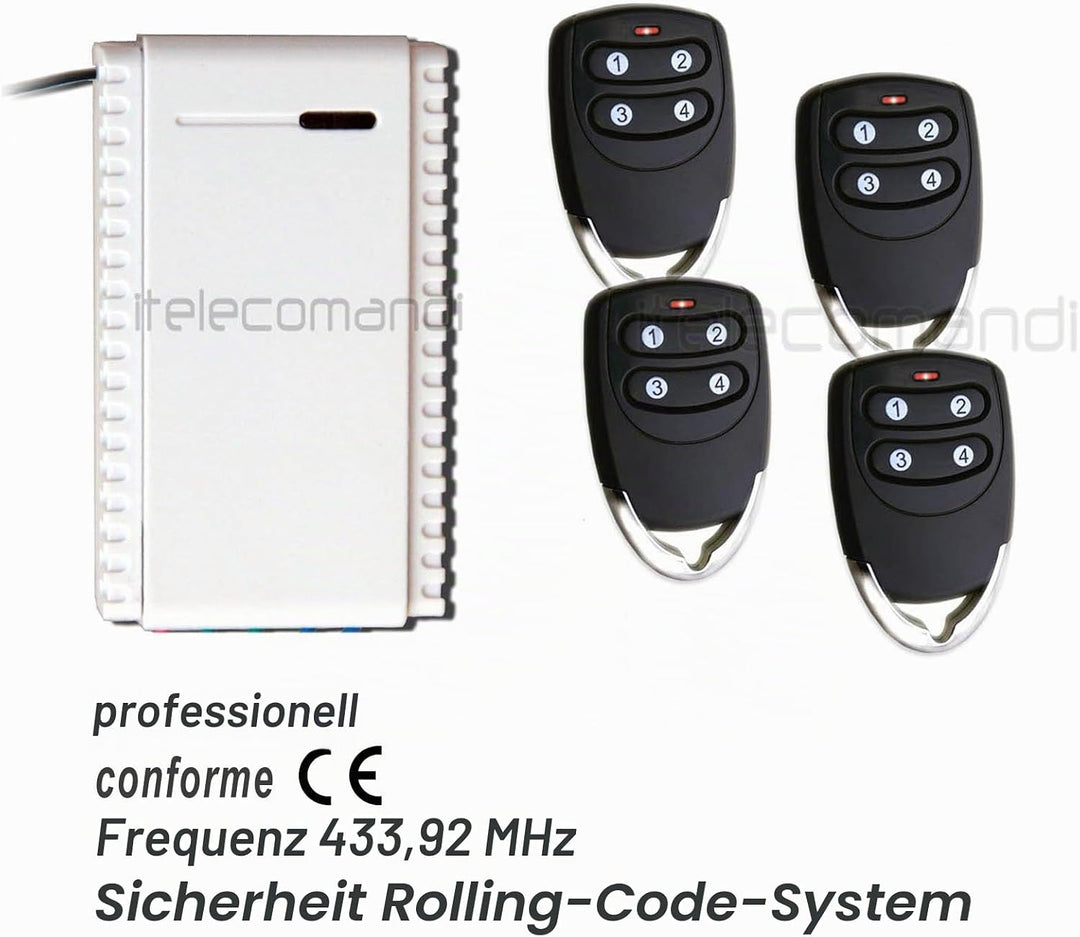 Hiland 4 Rolling Code 433,92 MHz 1-K-Empfänger NO-C-NC Universal 12-24 V + 3-K-Fernbedienung