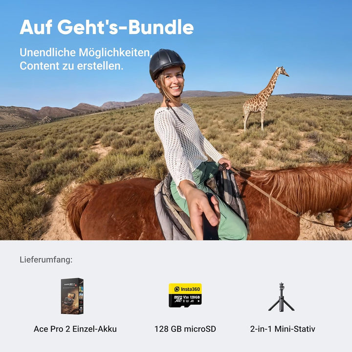 Insta360 Ace Pro 2 Auf Geht's-Bundle - 8K wasserdichte Actionkamera mit Leica entwickelt, 1/1,3" Sen