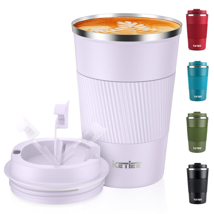 KETIEE Kaffeebecher to go,380ml Thermobecher Kaffee-to-go,Kaffeebecher Thermo,Doppelwandig Reisebech