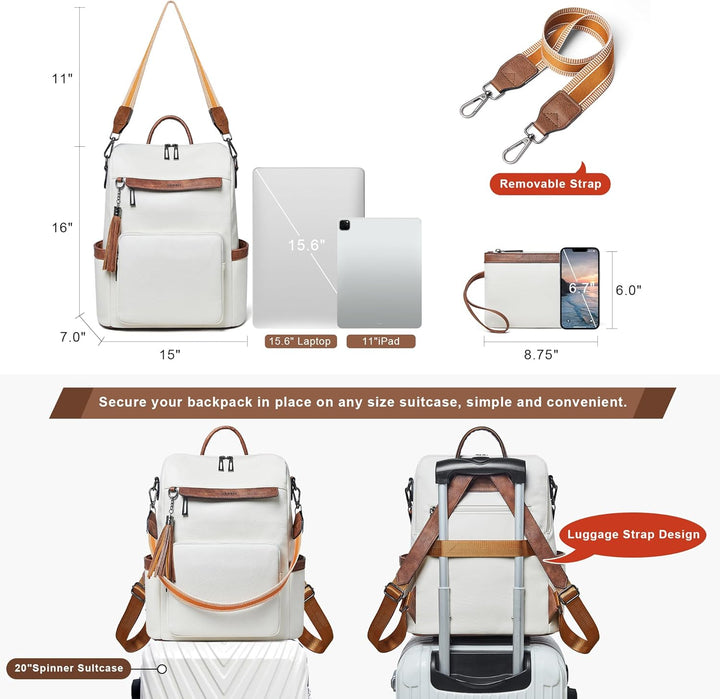 Shrrie rucksack damen elegant geeignet für 15,6Zoll-Notebooks Langlebig wasserdicht Damen aus Leder