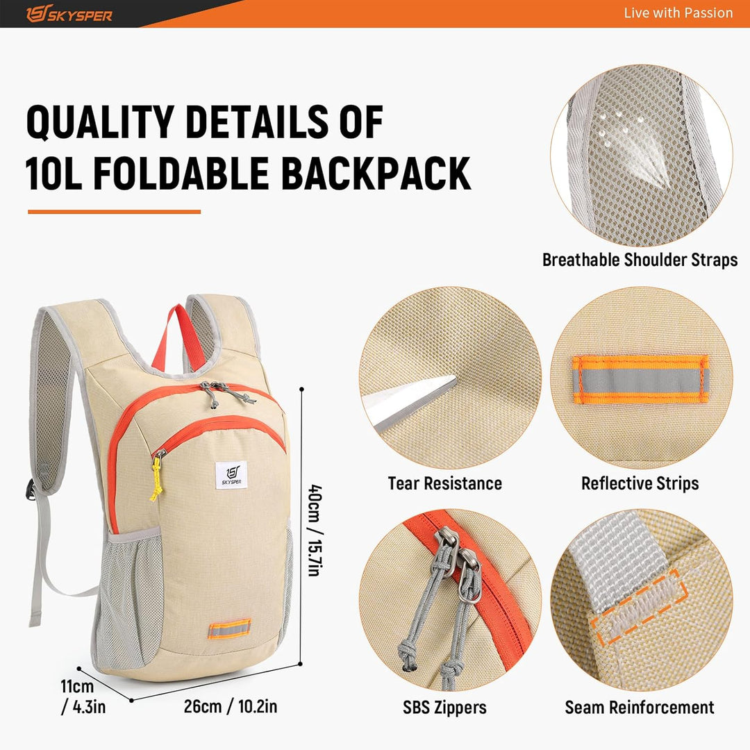SKYSPER Faltbarer Rucksack 10L Klein Ultraleicht Tagesrucksäcke Wanderrucksack Reisenrucksack Trekki