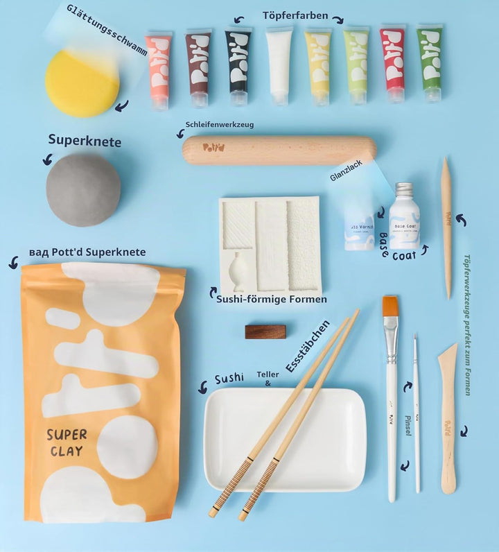 Pott'd Mini-Töpfer-Sets | Lufttrocknendes Töpferset für Erwachsene | Mit Farben, Töpferwerkzeugen un