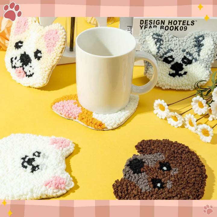WATINC Punch Needle Untersetzer Kit Punch Needle Untersetzer Kit Hund DIY Handwerk Stickerei Kit Eas