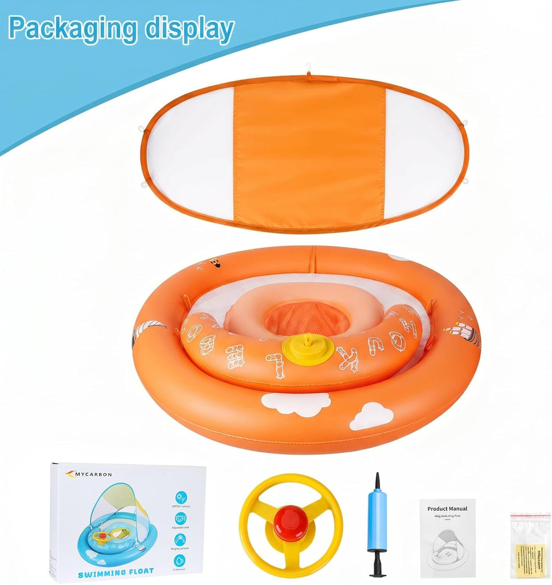 MYCARBON Baby Schwimmring mit verstellbare Schwimmsitz UPF50+ Sonnendach Spielzeug für Kinder Schwim