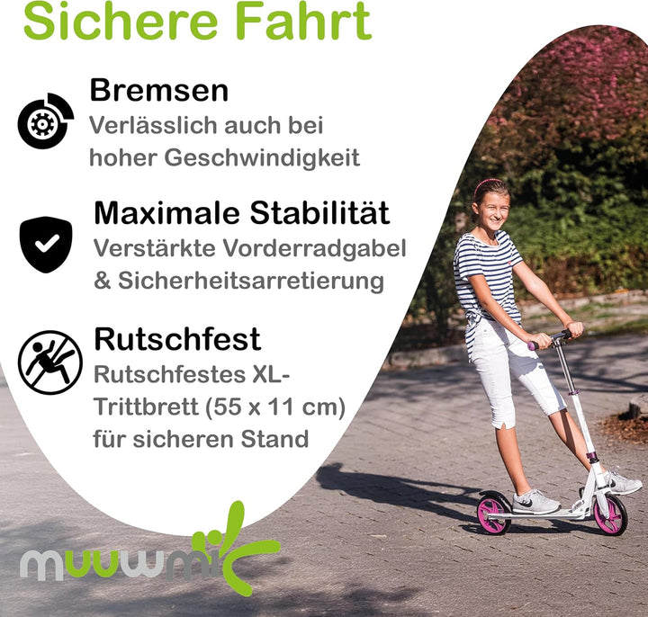Muuwmi Aluminium Scooter - Scooter mit 200 mm Rädern | ABEC 5 | GS-geprüft | Höhenverstellbar | Klap