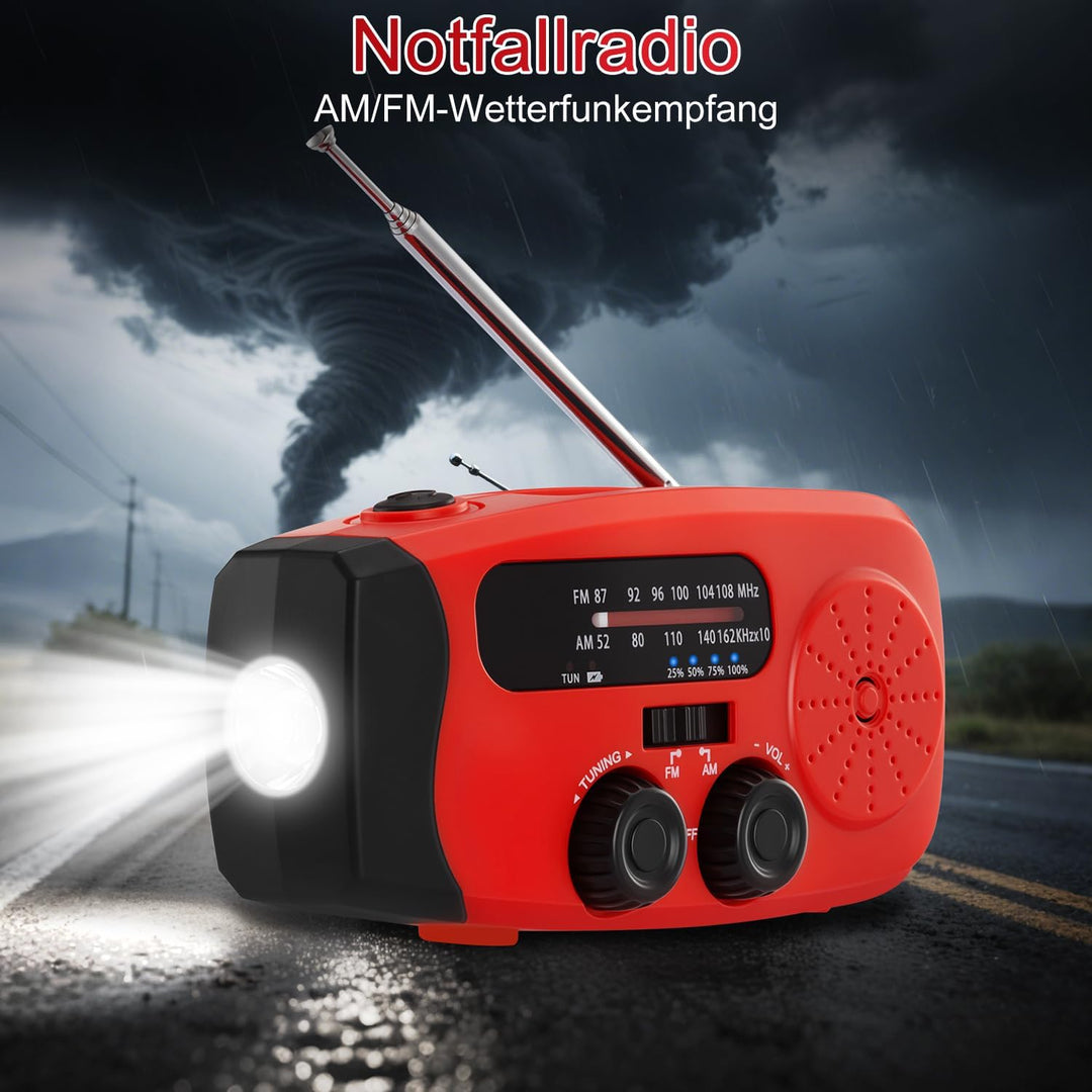 Kurbelradio, Notfall Ausrüstung Solar Radio Emergency, Notfallradio mit kurbel 2000mAh Power Bank mi