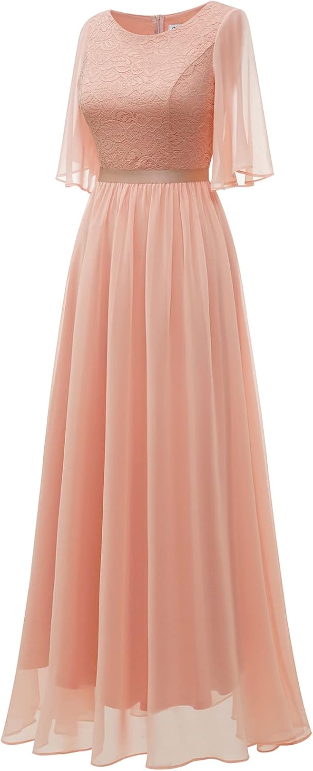 Bbonlinedress Abendkleider elegant für Hochzeit Spitzen Chiffon Ärmel Kleid festliches Brautjunferkl