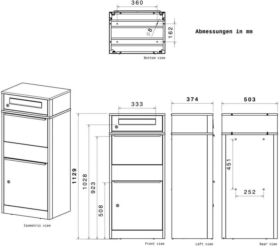 Metzler Paketbox draussen gross in Schwarz RAL9005 - Briefkasten mit Paketfach personalisiert mit Gr