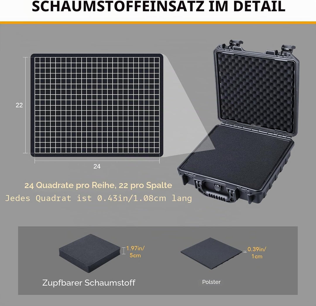 Lykus HC-2811 Wasserdicht Koffer mit anpassbarem Schaumstoff, Innengrösse 28,4x26,3x8,7 cm, geeignet