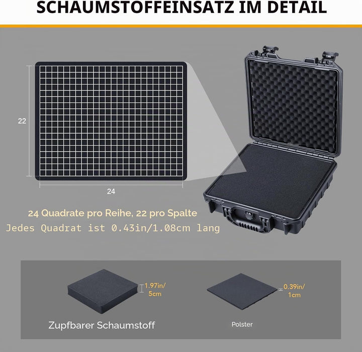 Lykus HC-2811 Wasserdicht Koffer mit anpassbarem Schaumstoff, Innengrösse 28,4x26,3x8,7 cm, geeignet