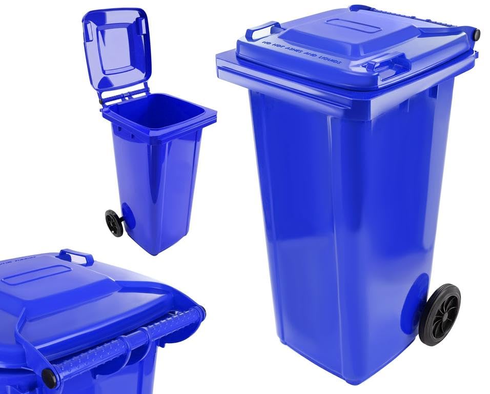 Mülltonne 120 L Abfallbehälter mit Deckel und Rädern Blau Kunststoff für Aussenbereich Garten und Ha