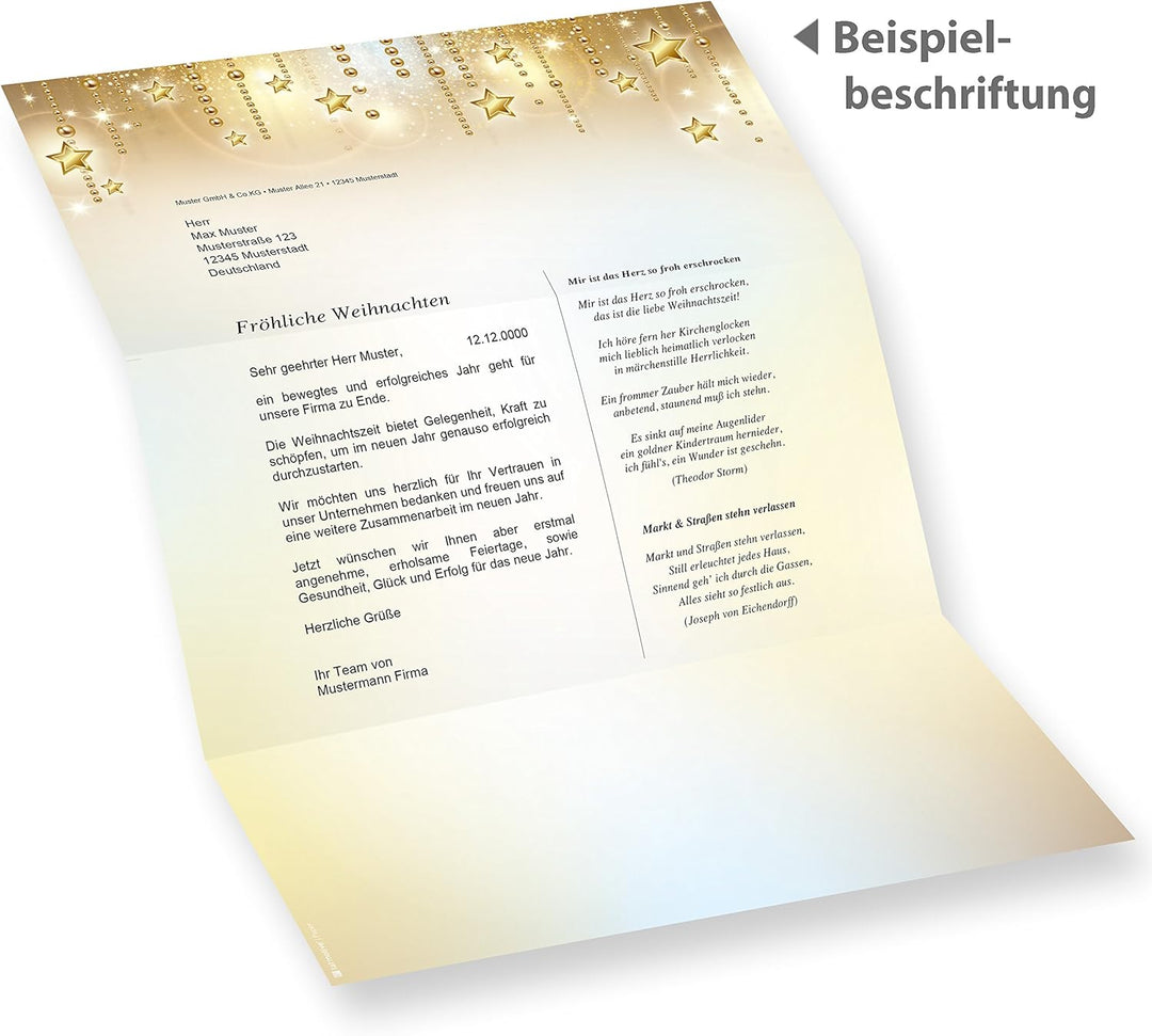 Briefpapier Weihnachten Set STARDREAMS (25 Sets ohne Fenster) DIN A4 90g Weihnachtsbriefpapier mit U