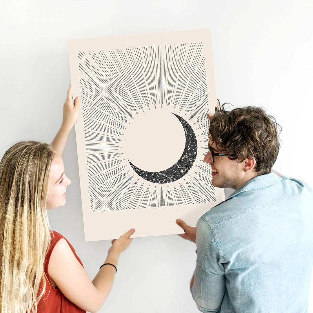 JUNOMI® Sonne und Mond Poster 50x70 cm, Boho Deko, Minimalistisch, Yoga Zubehör, perfekte Yoga Gesch