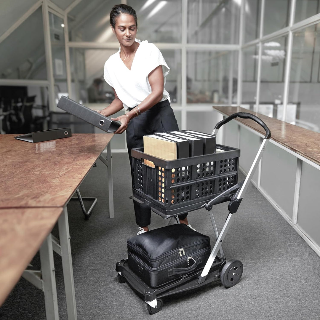 CLAX® Transportwagen | Faltwagen | Etagenwagen | mit gratis Faltbox | schwarz (Black Edition) | klap