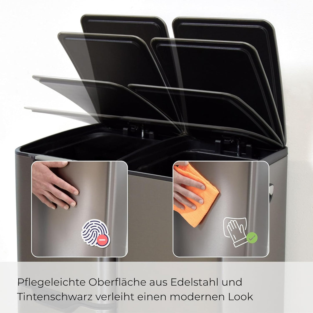 Mülleimer Abfallsammler Softclose Edelstahl hoch 60 L (30 + 17 + 13 L) 60 L (30 + 17 + 13 L) Edelsta