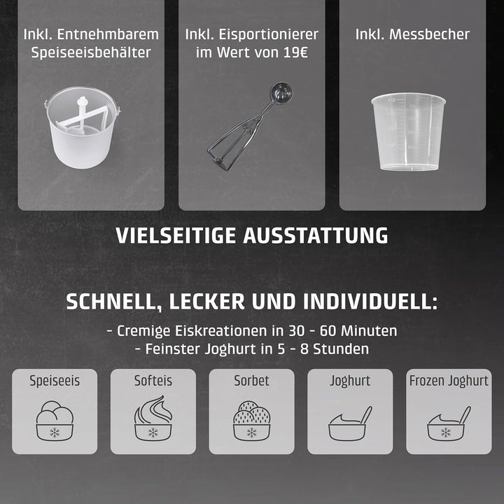 CASO Ice Creamer - 2 in 1 Design Eismaschine und Joghurtmaschine mit Kompressortechnik, kein Vorkühl