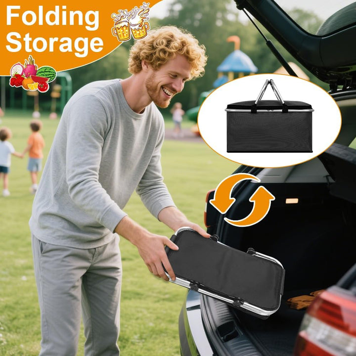Einkaufskorb Faltbar, 30L Kühlkorb mit Deckel, Thermo Korb Einkaufen mit Klapprahmen aus Aluminiumle