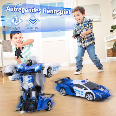 Vubkkty Auto Roboter Spielzeug für Kinder, 2.4GHz Fernbedienung Zwei-in-Eins Transformator RC Auto,