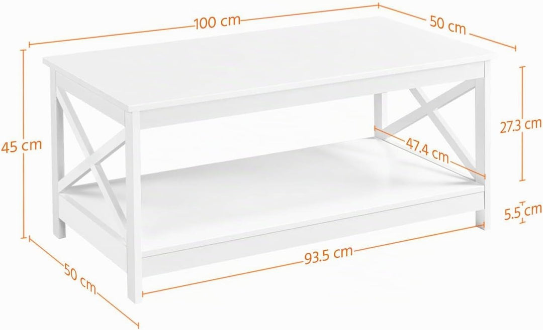 Yaheetech Couchtisch Kaffeetisch mit 2 Ablagen Sofatisch X-Form Stütze Wohnzimmertisch aus Holz Einf