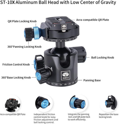 SIRUI ST-124+ST-10X Wasserdichtes Carbon-Kamera-Stativ mit 360°Kugelkopf, Professionelles Carbonfase