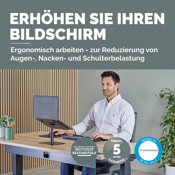 Fellowes Alumia™ Laptopständer – Schwarz – Ergonomisch, höhen- &amp; neigungsverstellbar – Aus recycelte