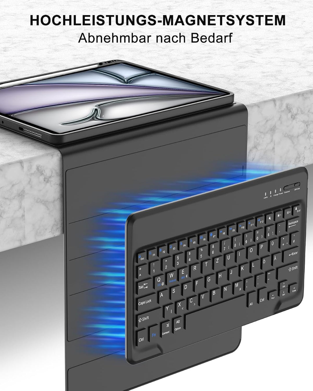 Hülle mit Tastatur für iPad Air 13" (2026 M4/2025 M3/2024 M2) & Pro 12.9" (2018-2022), Deutsches QWE
