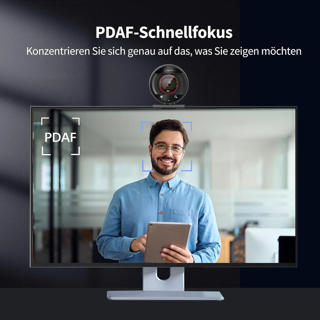 Angetube 4K Webcam für PC, 1080P@60FPS Streaming-Kamera mit PDAF Autofokus, AI Rauschunterdrückung,