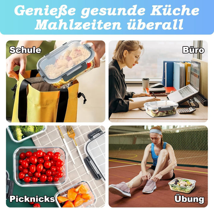 20er Set (10-Pack) Glas Vorratsdosen - 5x 1040ml & 5x 370ml Borosilikatglas für Mikrowelle & Meal Pr