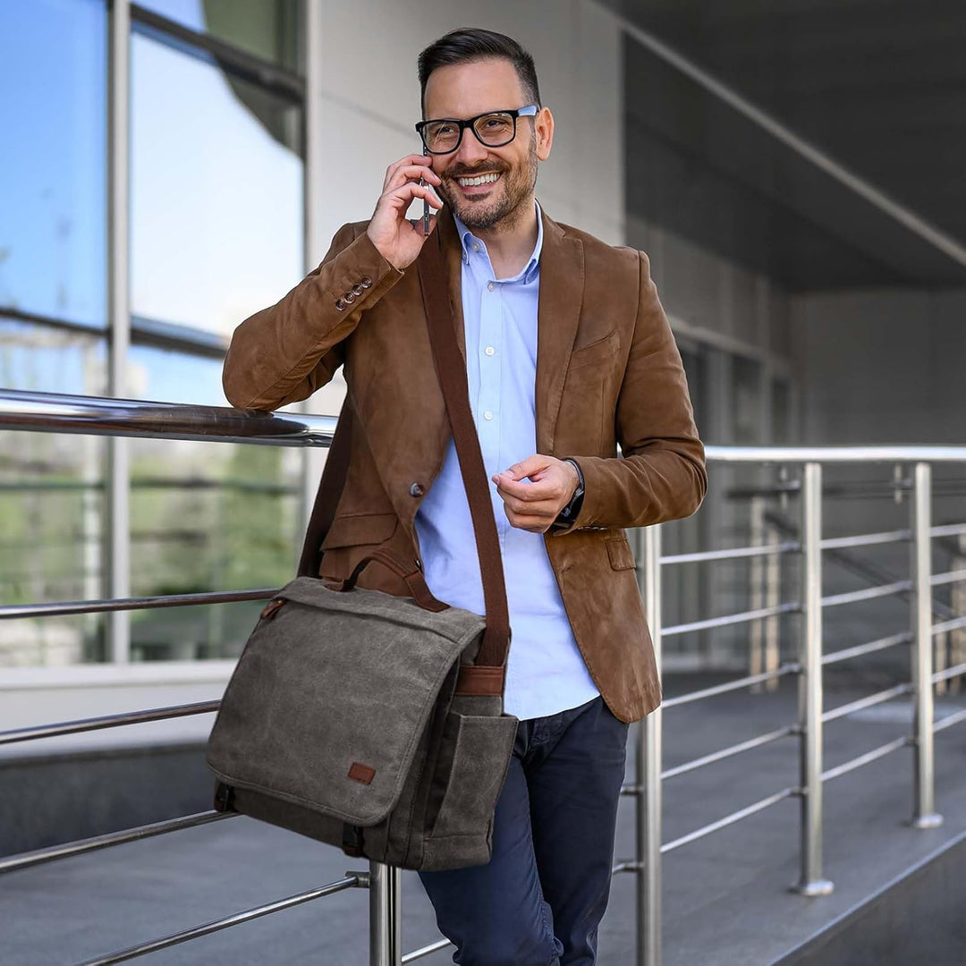 S-ZONE Herren Umhängetasche 17,3 Inch Übergrösse Messenger Bag Canvas Laptoptasche Aktentasche Schul